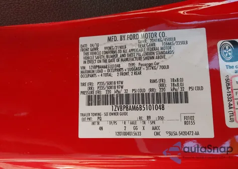 2011 Ford Mustang V6 Premium from USA, damaged, VIN 1ZVBP8AM6B5101048